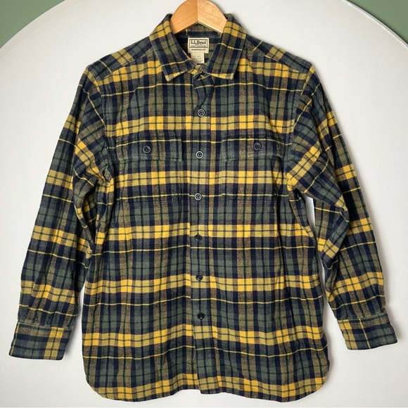 L.L. Bean Other - L.L Bean Men’s Plaid Flannel Button Down Shirt Yellow Green Gorpcore Medium Reg